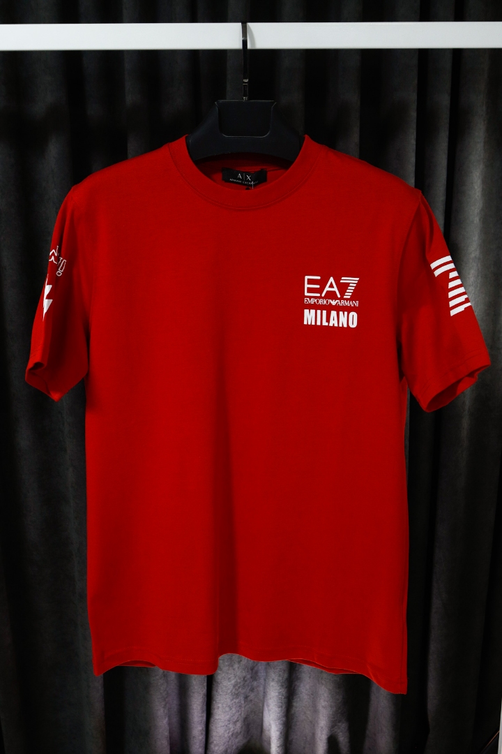 Kırmızı Ea7 Armani Empirme Baskı Premium Erkek T-Shirt Kırmızı Ea7 Armani Empirme Baskı Premium Erkek T-Shirt