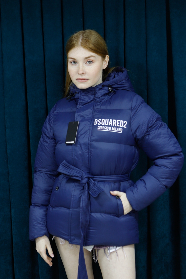 Women's Navy Blue Dsquared2 Waist Tie Detail Premium Coat Women's Navy Blue Dsquared2 Waist Tie Detail Premium Coat