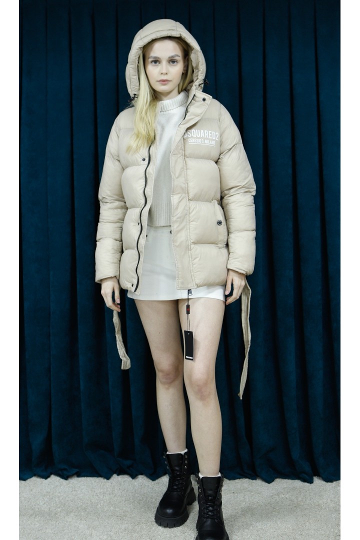 Kadın Dsquared2 Kum Beji Bel Bağlama Detay Premium Mont Kadın Dsquared2 Kum Beji Bel Bağlama Detay Premium Mont