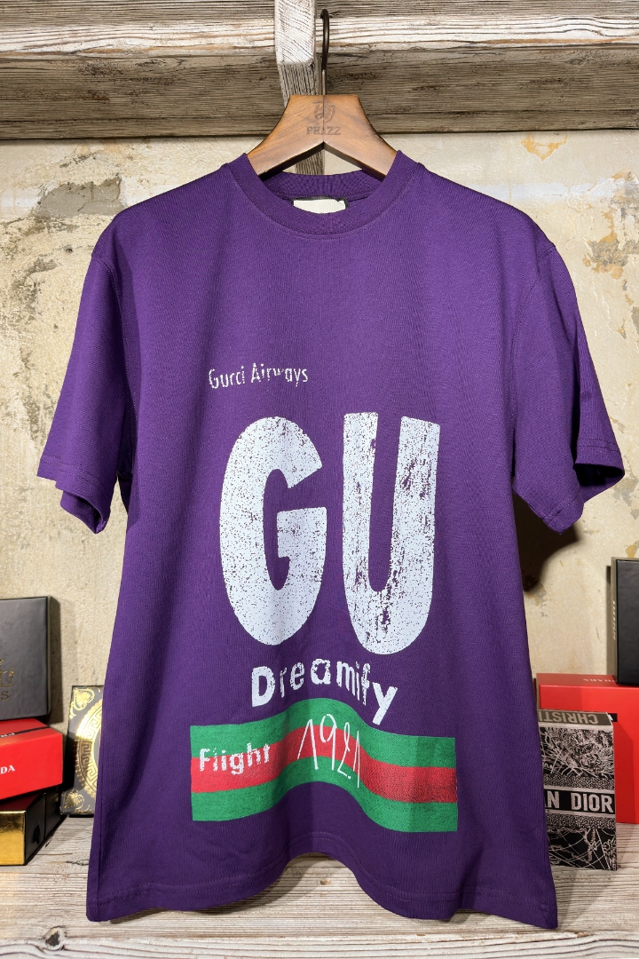 Mor Gucci Airways Ön Arka Baskı Detaylı Premium T-Shirt Mor Gucci Airways Ön Arka Baskı Detaylı Premium T-Shirt