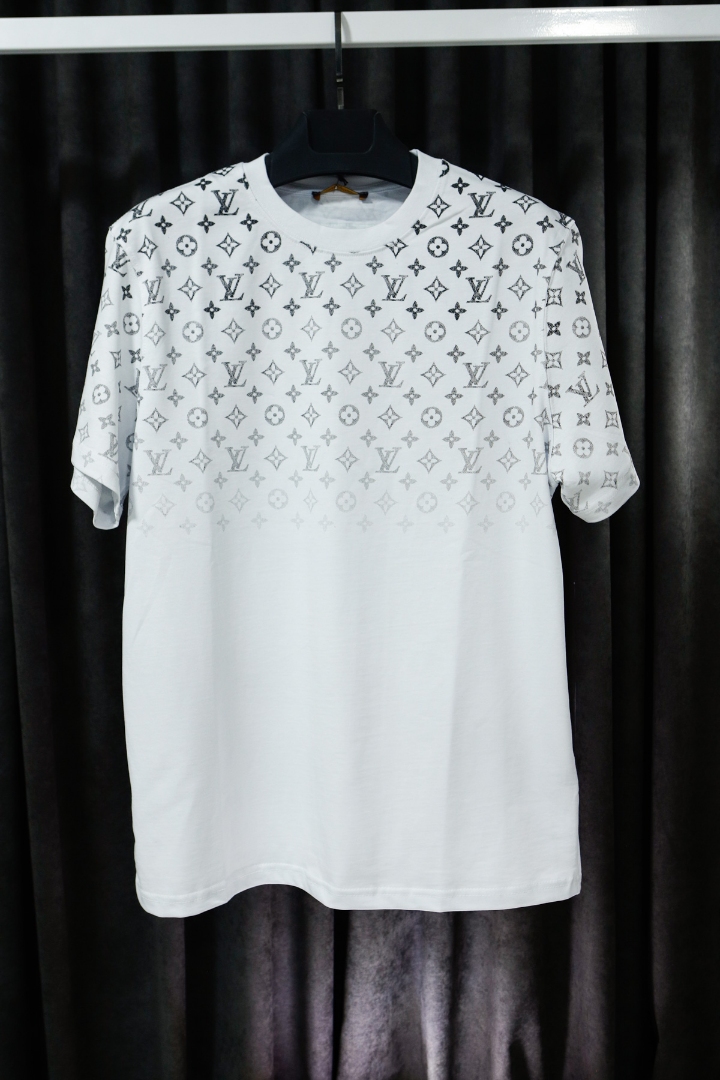 Erkek Beyaz Geçişli Empirme Baskı LV Premium T-Shirt