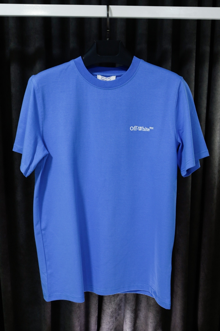 Saks Mavi Offwhite Ön Arka Nakışlı Premium Erkek T-Shirt Saks Mavi Offwhite Ön Arka Nakışlı Premium Erkek T-Shirt
