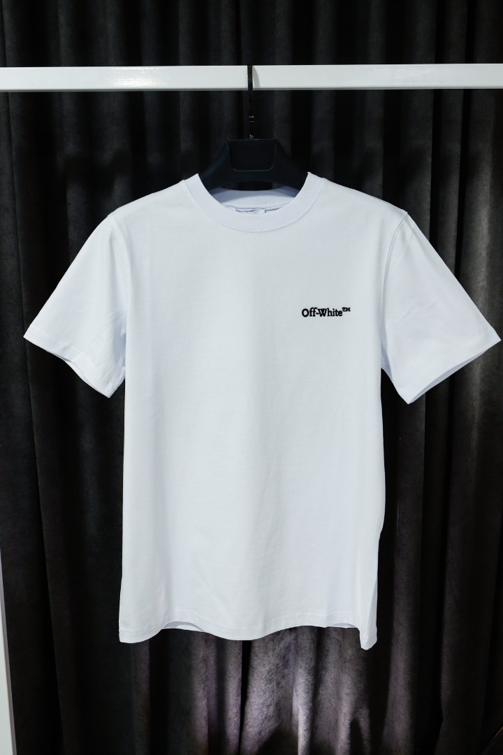 Beyaz Offwhite Ön Arka Nakışlı Premium Erkek T-Shirt