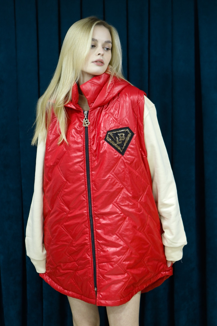 Lola Bianka Kırmızı Nakış Detaylı Uzun Yelek